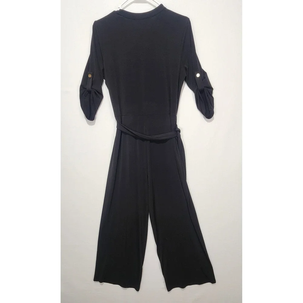 Michael Kors Women's Elegant Classy Minimalist Jumpsuit Belted Black‎ Size M